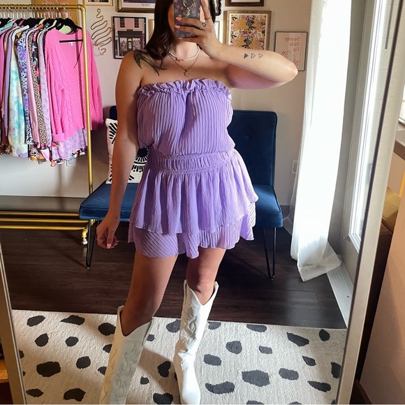 glam Dresses & Skirts - glam Lavender Strapless Tiered Ruffle Mini Dress